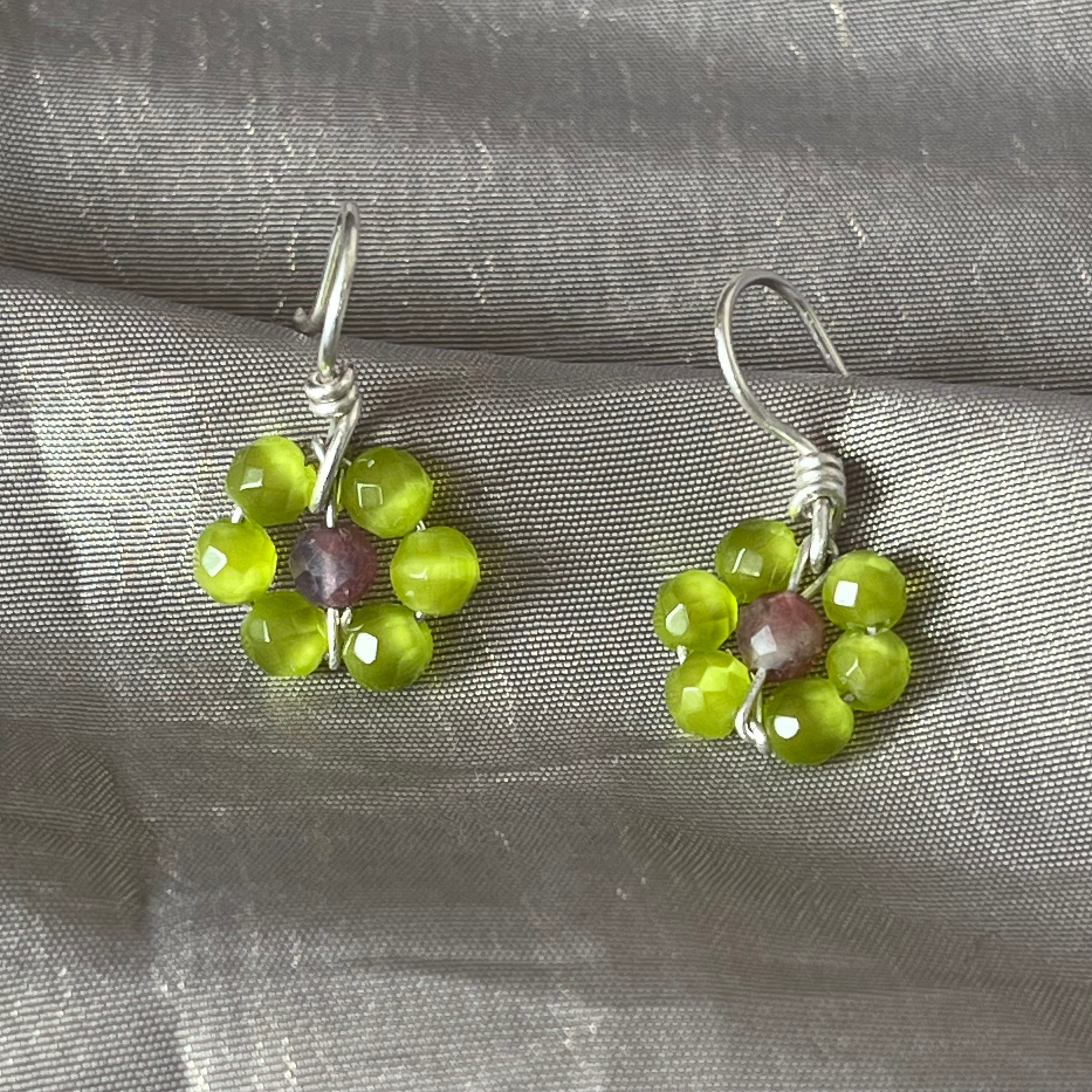 Groene cat’s eye oorbellen zilver