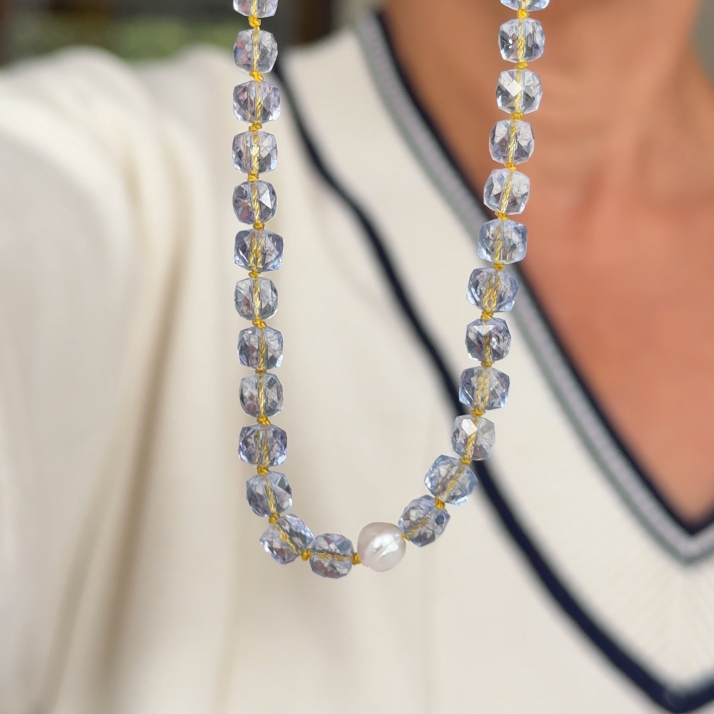 Topaaz ketting met pareltje